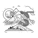 An intricately designed gun with a backdrop of Crater Lakes, Oregon tattoo design idea