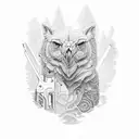 An intricately designed gun with a backdrop of Crater Lakes, Oregon tattoo design idea