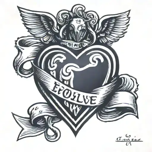 heart with a banner "Evolve" tattoo design idea