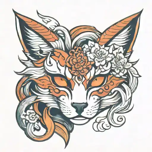 women kitsune mask tattoo design idea