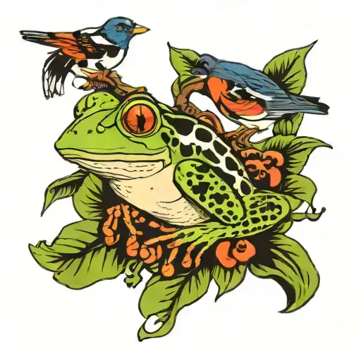 frog and magpie tattoo design idea
