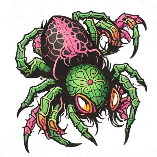 green and black spider with pink eyes tattoo design idea