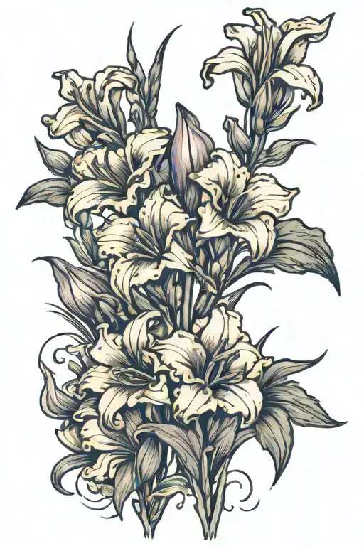 gladiolus flower and arches national park tattoo design idea