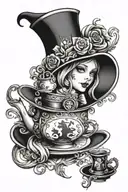 alice and wonderland top hat tea time  tattoo design idea