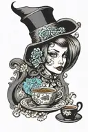 alice and wonderland top hat tea time  tattoo design idea