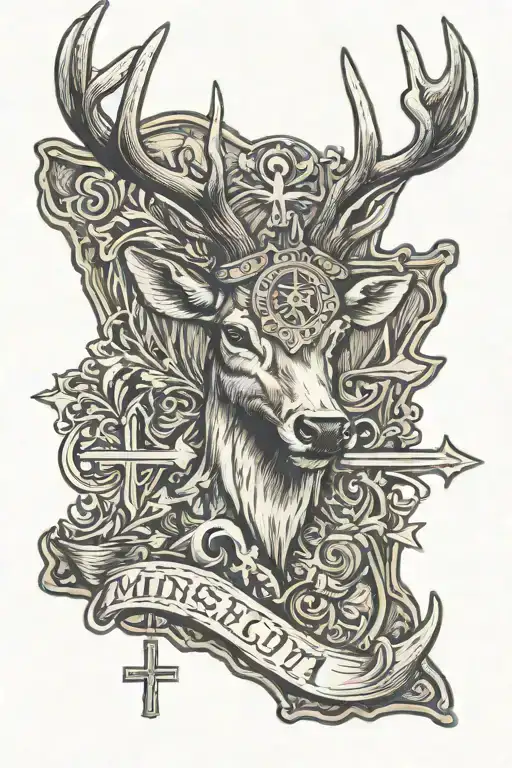 minnesota state with deer antlers and a cross tattoo tattoo design idea