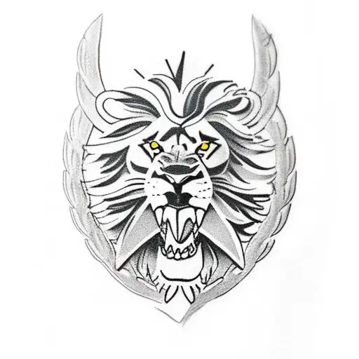 Lion With Laurel Wreath Holding Gladius In Mouth, Underlined With "Pride" tattoo design idea