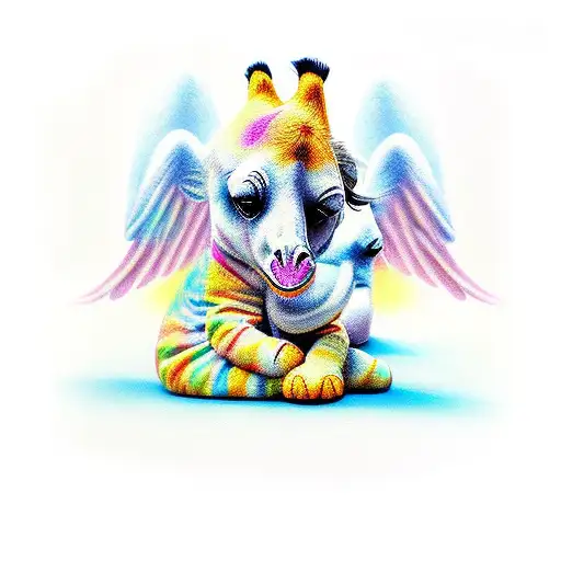 soft toy giraffe angel tattoo design idea
