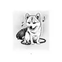 devil whit music note standing on a shiba inu pow  tattoo design idea