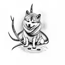 devil whit music note standing on a shiba inu pow  tattoo design idea