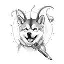 devil whit music note standing on a shiba inu pow  tattoo design idea