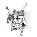 devil whit music note standing on a shiba inu pow  tattoo design idea