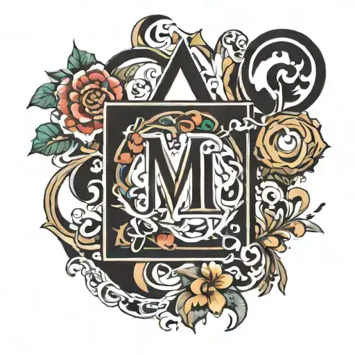 geometric initials M, A, K & D tattoo design idea