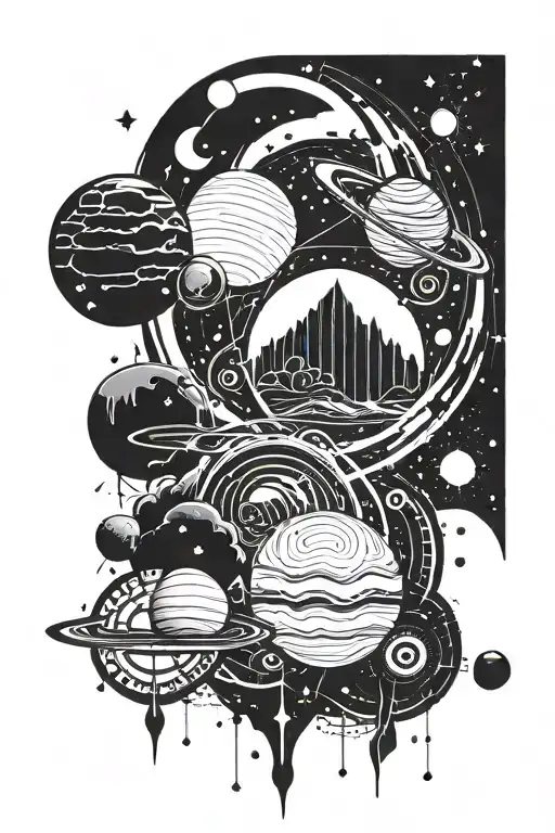 planets stars and nebulas tattoo design idea
