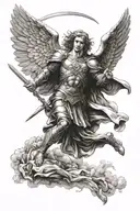 Archangel Michael fighting tattoo design idea
