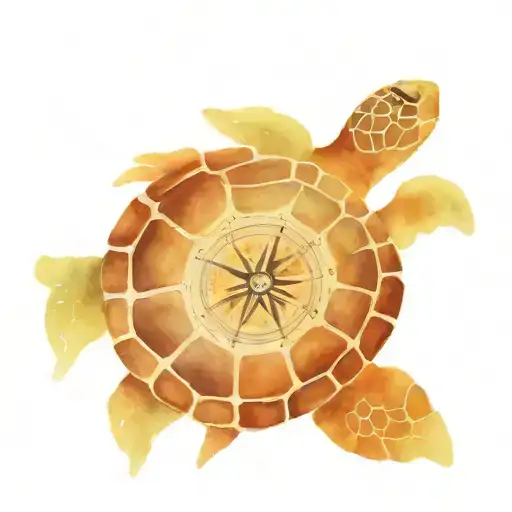 Sea Turtle with Compass on Shell tattoo design idea
