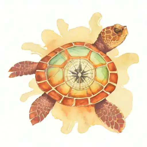 Sea Turtle with Compass on Shell tattoo design idea