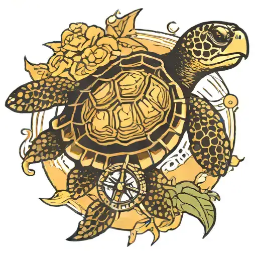 Sea Turtle with Compass on Shell tattoo design idea