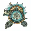 Sea Turtle with Compass on Shell tattoo design idea