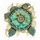 Sea Turtle with Compass on Shell tattoo design idea