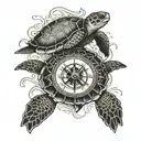 Sea Turtle with Compass on Shell tattoo design idea