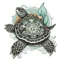 Sea Turtle with Compass on Shell tattoo design idea
