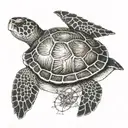 Sea Turtle with Compass on Shell tattoo design idea