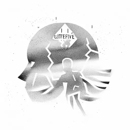 An abstract representation of a runner's silhouette with the words 'never give up' incorporated into the design, showcasing your determination and perseverance tattoo design idea