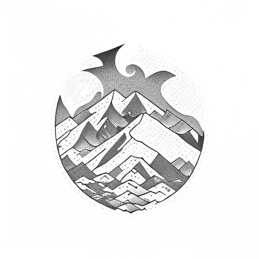A mountain range with a winding trail for running tattoo design idea