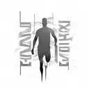 An abstract representation of a runner's silhouette with the words 'never give up' incorporated into the design, showcasing your determination and perseverance tattoo design idea