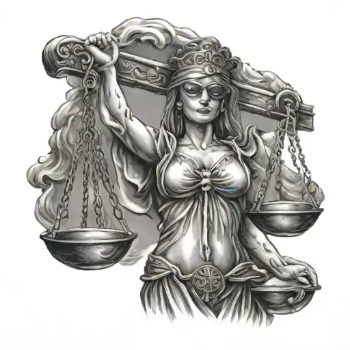 Scales Of justice with blindfold covering her eyes tattoo design idea