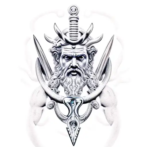 Poseidon holding his trident tattoo design idea