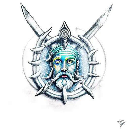 Poseidon holding his trident tattoo design idea