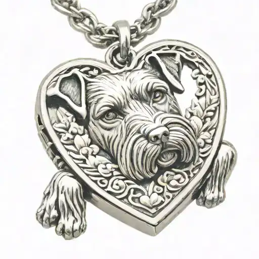 heart locket with a schnauzer sleeping inside tattoo design idea
