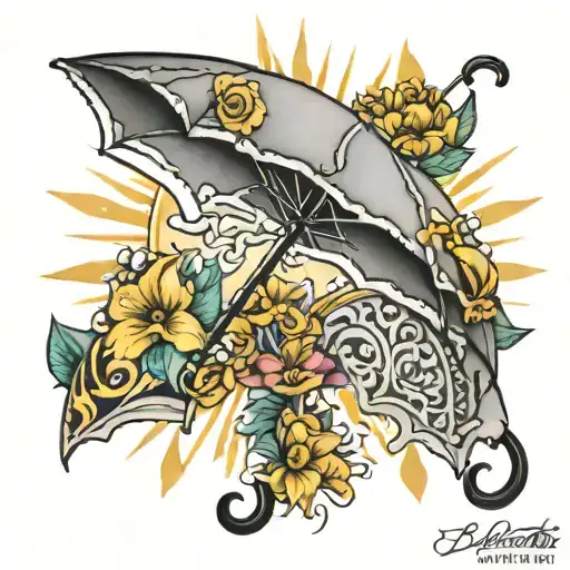 rain sun umbrella tattoo design idea