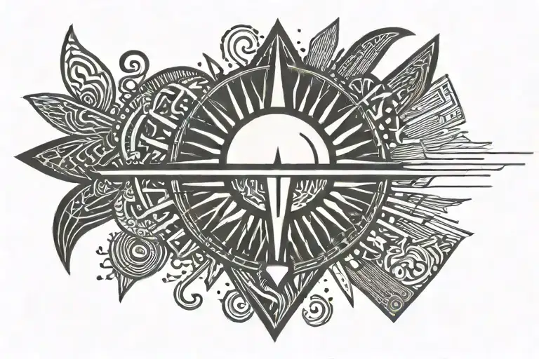 heartbeat line forming Heart and smiling sun rising tattoo design idea