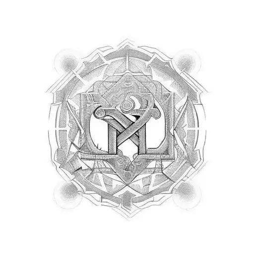 the word 'agapi-mou' and the initials 'DLPJ' in letters resembling Greek characters, with plenty of lines tattoo design idea