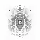 A tattoo with the word 'agapi-mou' and the initials 'DLPJ' in letters resembling Greek characters in blackwork Style tattoo design idea