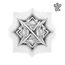 A tattoo with the word 'agapi-mou' and the initials 'DLPJ' in letters resembling Greek characters in blackwork Style tattoo design idea