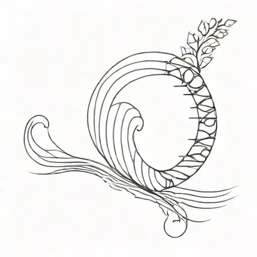 fibonacci sequence inspired tattoo featuring waves or wind tattoo design idea