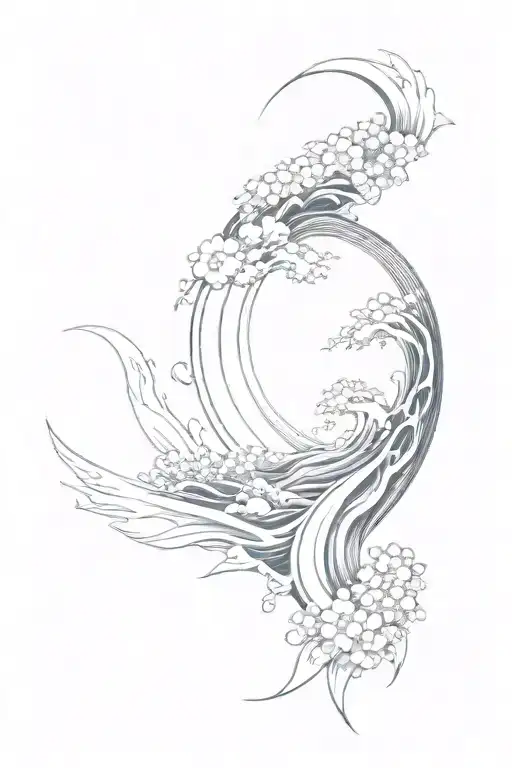 fibonacci sequence inspired tattoo featuring wind against waves  tattoo design idea
