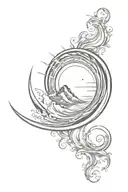 fibonacci sequence inspired tattoo featuring wind against waves and sun rays shining bursting through tattoo design idea