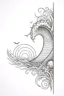 fibonacci sequence inspired tattoo featuring wind against waves and sun rays shining bursting through tattoo design idea