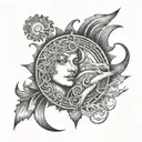 A dotwork tattoo of wind and ocean merging together, with hidden symbols of strength and protection   tattoo design idea