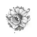 bee with daffodil, orange blossoms, and butterroot flowers tattoo design idea