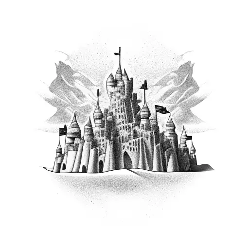 ruined sand castle tattoo design idea