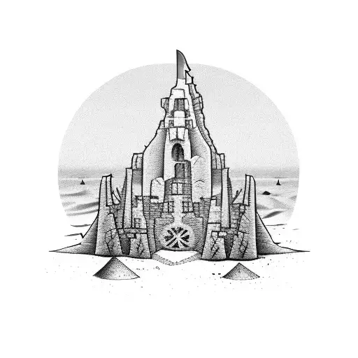 crumbling sand castle tattoo design idea