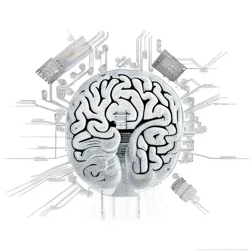 A brain with circuitry and binary code flowing through it, symbolizing the connection between psychology and programming tattoo design idea