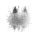 A futuristic cyberpunk cityscape with binary code flowing through it tattoo design idea