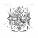 A futuristic cyberpunk cityscape with binary code flowing through it tattoo design idea